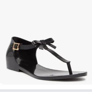 Melissa Women's Honey Black Chrome Jelly T-Strap Bow Flat Sandals Size 6